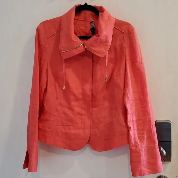 Lafayette 148 New York Coral Lightweight Linen Cowl Neck Jacket 8 - Picture 2 of 7